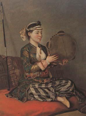 Jean-Etienne Liotard Turkish Woman with a Tambourine (mk08) oil painting picture